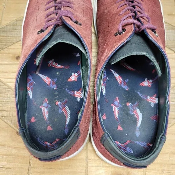 Ted Baker London Men's 10.5 Fish Scale Maroon Suede Lace Up Sneakers Shoes