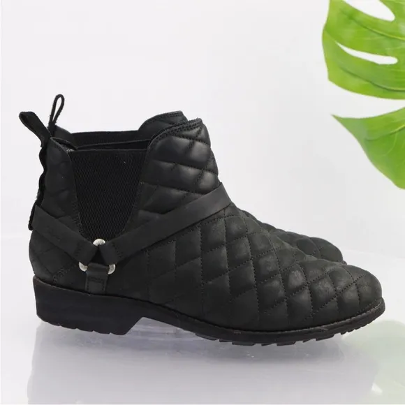 Teva De La Vina Quilted Leather Boots Chelsea Waterproof Black Size 9.5