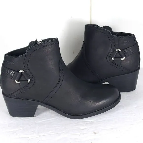 Teva Women's Foxy US 6, 5 Black Leather Side Zip Ankle Boots Booties