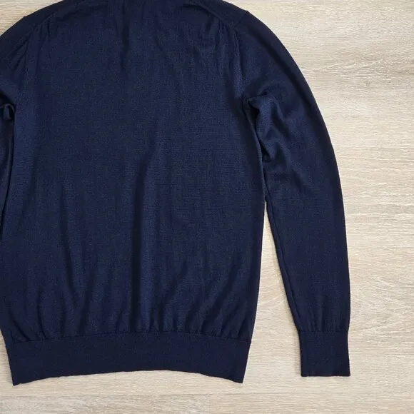 The Tie Bar Navy Tipped Long Sleeve Polo Small 100% Merino Wool Lightweight