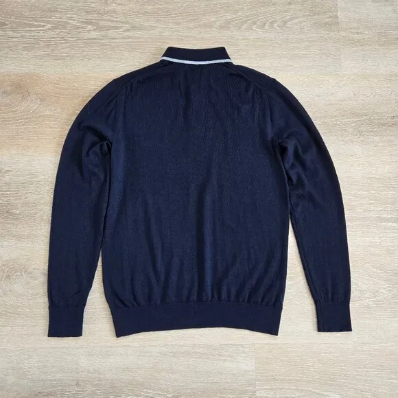 The Tie Bar Navy Tipped Long Sleeve Polo Small 100% Merino Wool Lightweight