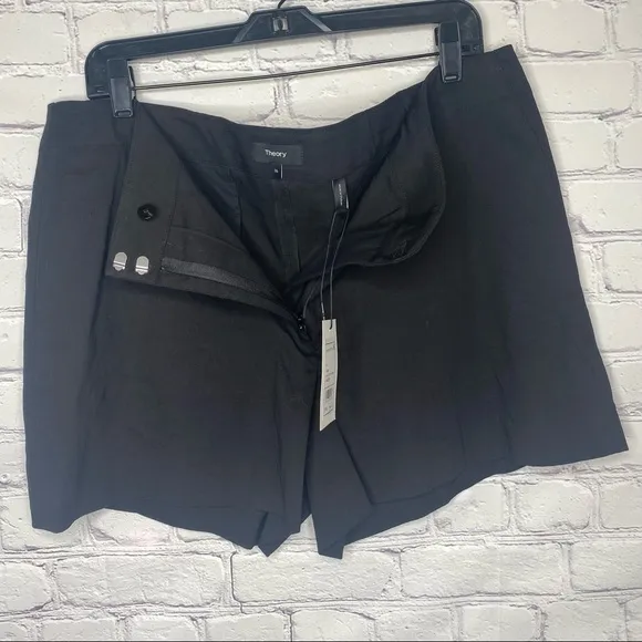 Theory Black Linen Mini Shorts