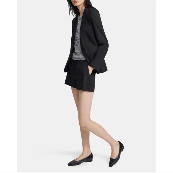 Theory Black Linen Mini Shorts