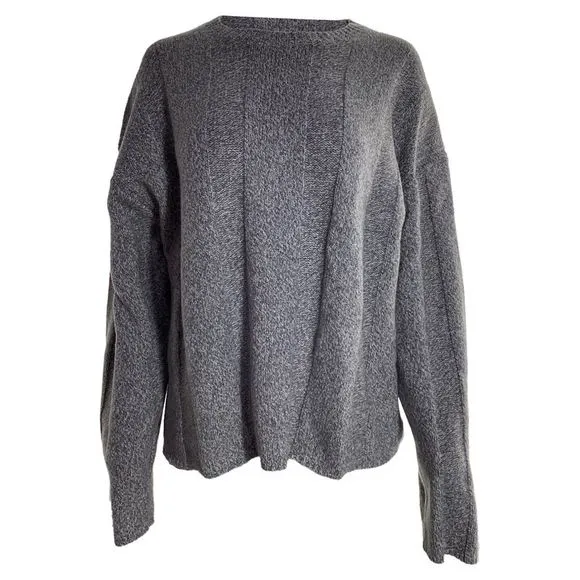 Theory Knitted Crewneck Sweater in Grey Wool