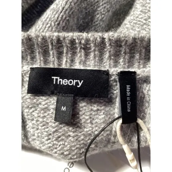 Theory Knitted Crewneck Sweater in Grey Wool