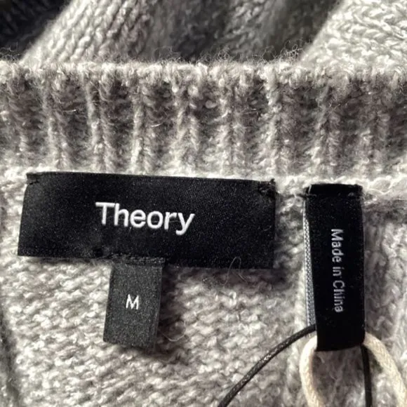 Theory Knitted Crewneck Sweater in Grey Wool