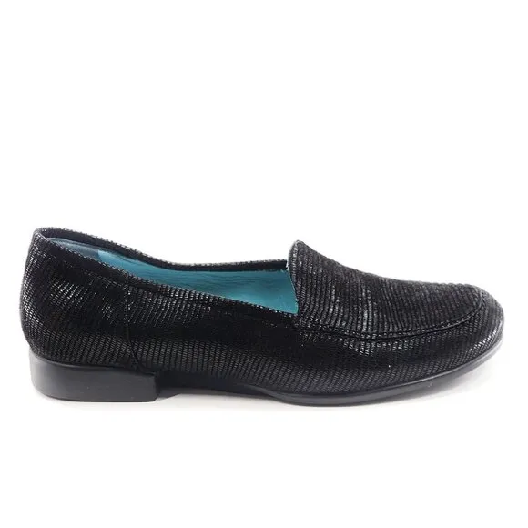 THIERRY RABOTIN Black Shiny Suede Loafer Flats Shoes