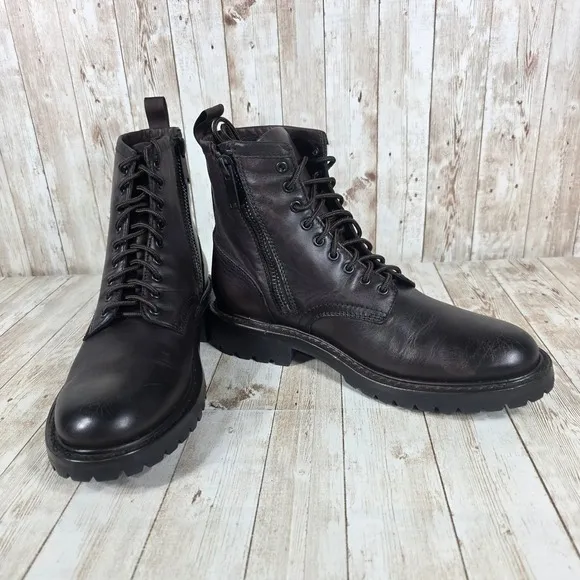 Thursday Everyday Leather Ankle Boots Lace Up Side Zip Brown Mens Size 9