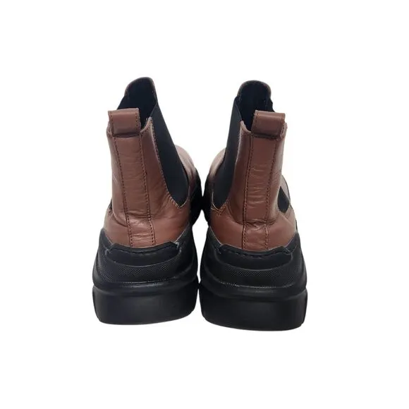 TIBI Boots Womens 9.5-10 Brown Black Diego Chelsea Leather Bootie Shoes Chunky