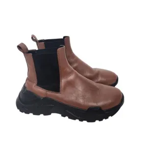 TIBI Boots Womens 9.5-10 Brown Black Diego Chelsea Leather Bootie Shoes Chunky