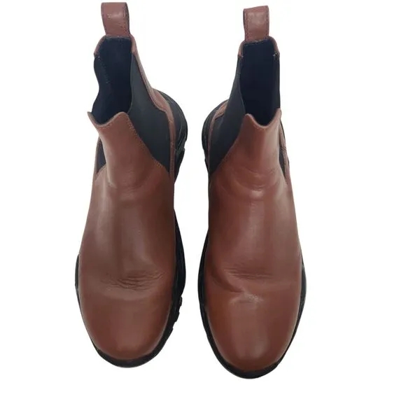 TIBI Boots Womens 9.5-10 Brown Black Diego Chelsea Leather Bootie Shoes Chunky