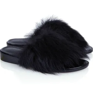 Tibi Kellen Leather Shearling Fur Slides Sandals