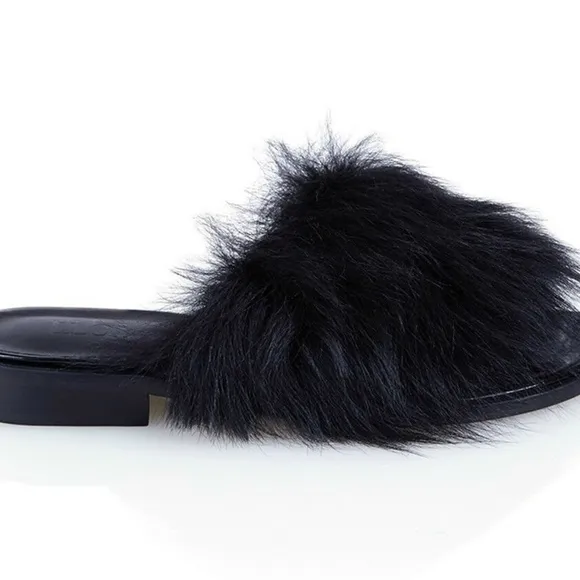 Tibi Kellen Leather Shearling Fur Slides Sandals
