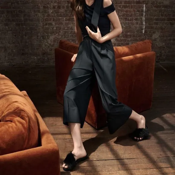 Tibi Kellen Leather Shearling Fur Slides Sandals