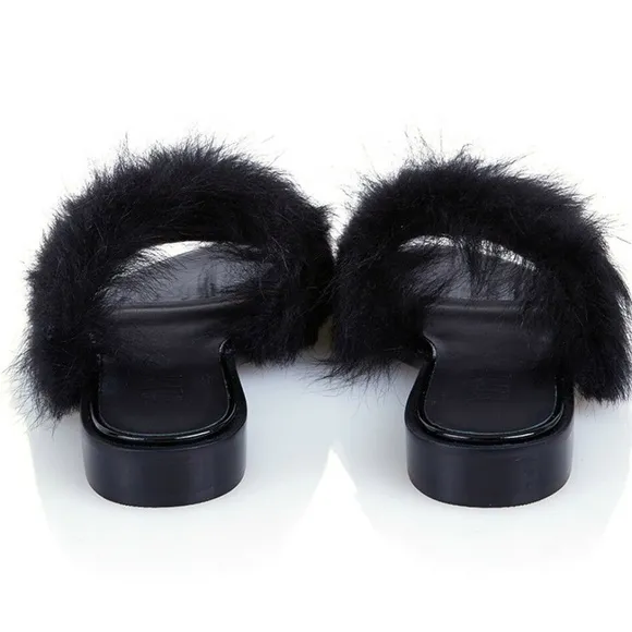 Tibi Kellen Leather Shearling Fur Slides Sandals