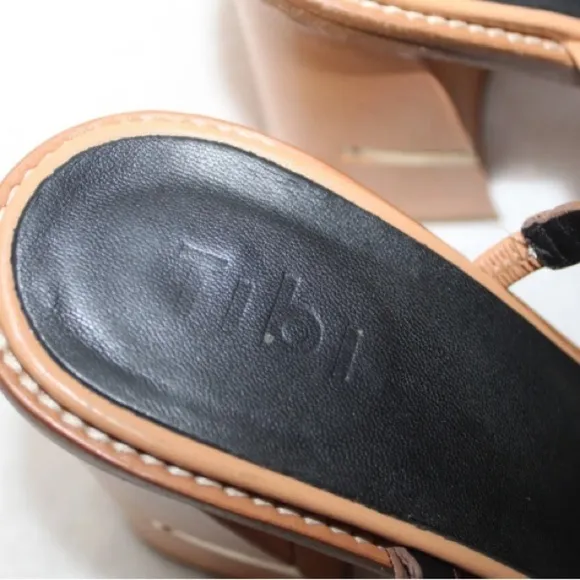 Tibi womens Mela triple strap leather sandals size 39 tan chunky heel open toe