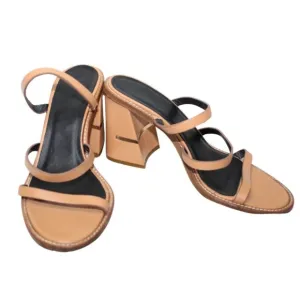 Tibi womens Mela triple strap leather sandals size 39 tan chunky heel open toe