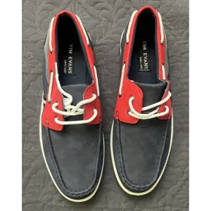 Tim Evans Patriotic Loafers Boat Shoes SZ 11 Red White Blue Canvas Lined Laces
