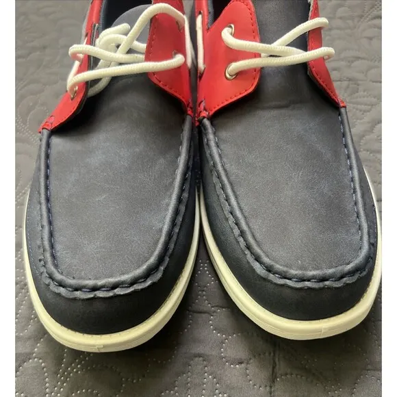 Tim Evans Patriotic Loafers Boat Shoes SZ 11 Red White Blue Canvas Lined Laces