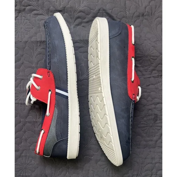 Tim Evans Patriotic Loafers Boat Shoes SZ 11 Red White Blue Canvas Lined Laces