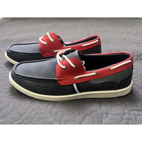 Tim Evans Patriotic Loafers Boat Shoes SZ 11 Red White Blue Canvas Lined Laces