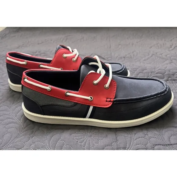 Tim Evans Patriotic Loafers Boat Shoes SZ 11 Red White Blue Canvas Lined Laces