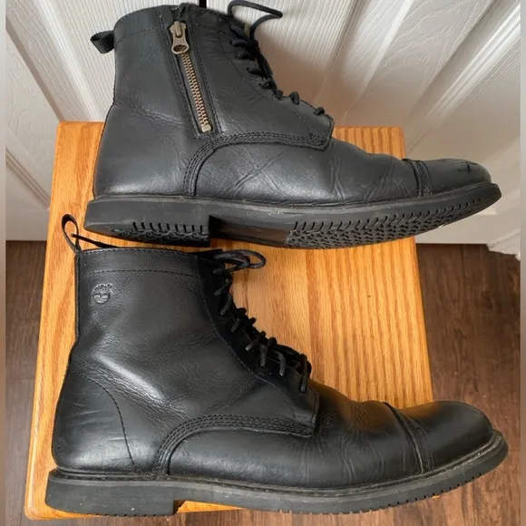 Timberland Black Leather Cobelton Side Zip Lace Up Cap Toe Chukka Boots SZ 8