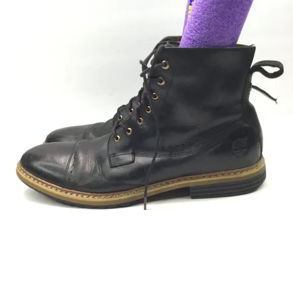 Timberland Boots Men Size 11 Black Leather Side Zip Lace Up
