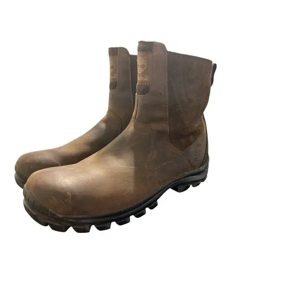 Timberland Boots Mens 9.5 Chillberg Ankle Bootie Brown Leather Side Zip