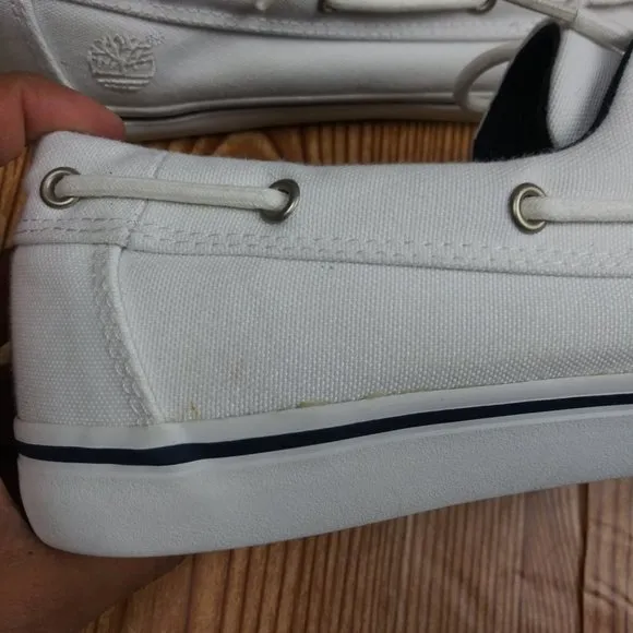 TIMBERLAND Canvas Earthkeepers Heritage 2-Eye WHITE Boat Shoes size 9