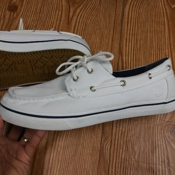 TIMBERLAND Canvas Earthkeepers Heritage 2-Eye WHITE Boat Shoes size 9