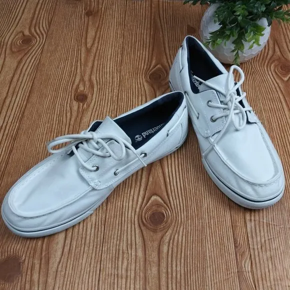 TIMBERLAND Canvas Earthkeepers Heritage 2-Eye WHITE Boat Shoes size 9