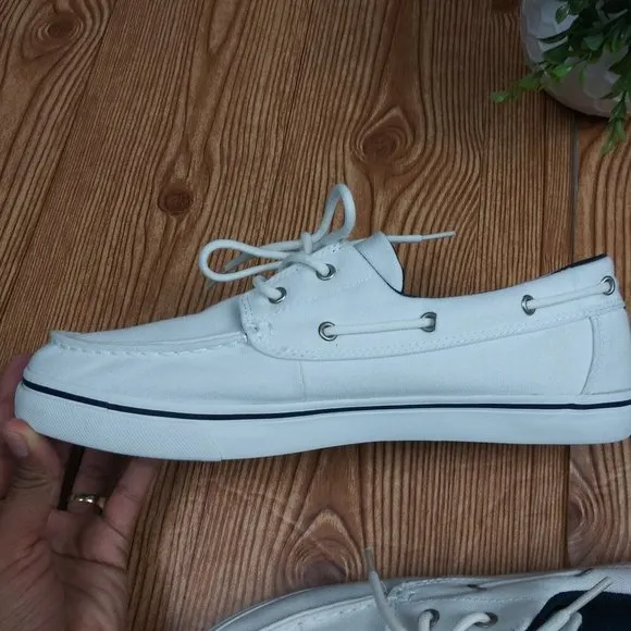 TIMBERLAND Canvas Earthkeepers Heritage 2-Eye WHITE Boat Shoes size 9