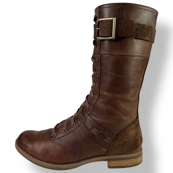 Timberland Earthkeeper Savin Hill Mid Calf Brown Leather Boots Side Zip 8.5