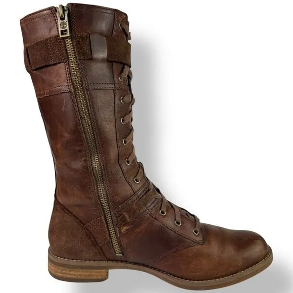 Timberland Earthkeeper Savin Hill Mid Calf Brown Leather Boots Side Zip 8.5