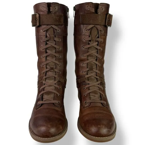 Timberland Earthkeeper Savin Hill Mid Calf Brown Leather Boots Side Zip 8.5
