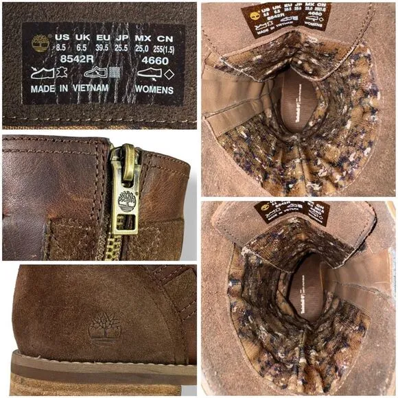 Timberland Earthkeeper Savin Hill Mid Calf Brown Leather Boots Side Zip 8.5
