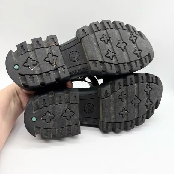Timberland Everleigh Chunky Ankle Strap Platform Leather Sandal Black Size 10