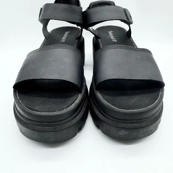 Timberland Everleigh Chunky Ankle Strap Platform Leather Sandal Black Size 10