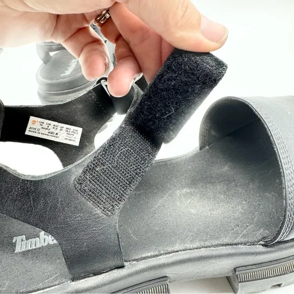 Timberland Everleigh Chunky Ankle Strap Platform Leather Sandal Black Size 10