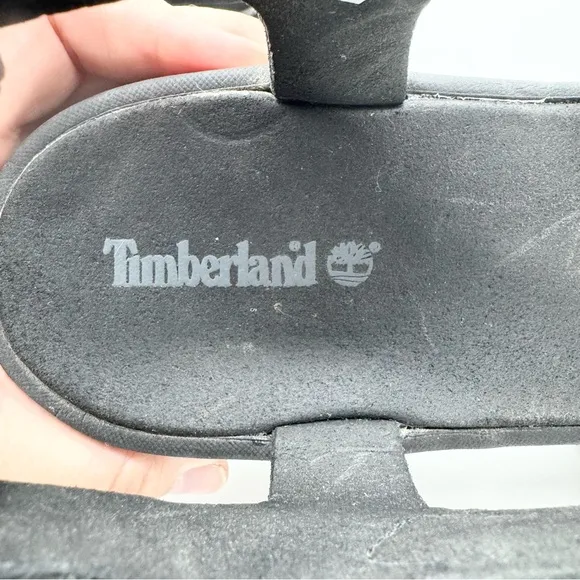Timberland Everleigh Chunky Ankle Strap Platform Leather Sandal Black Size 10