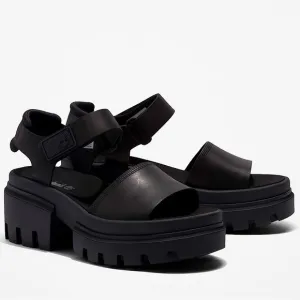 Timberland Everleigh Chunky Ankle Strap Platform Leather Sandal Black Size 10