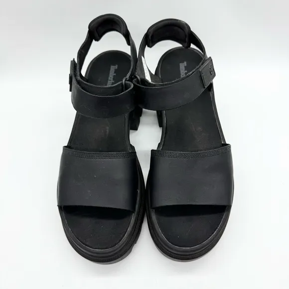 Timberland Everleigh Chunky Ankle Strap Platform Leather Sandal Black Size 10