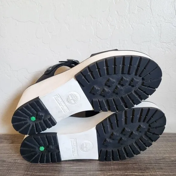 Timberland Koralyn Nubuck Leather Platform Wedge Sandals Black/White Women's 10
