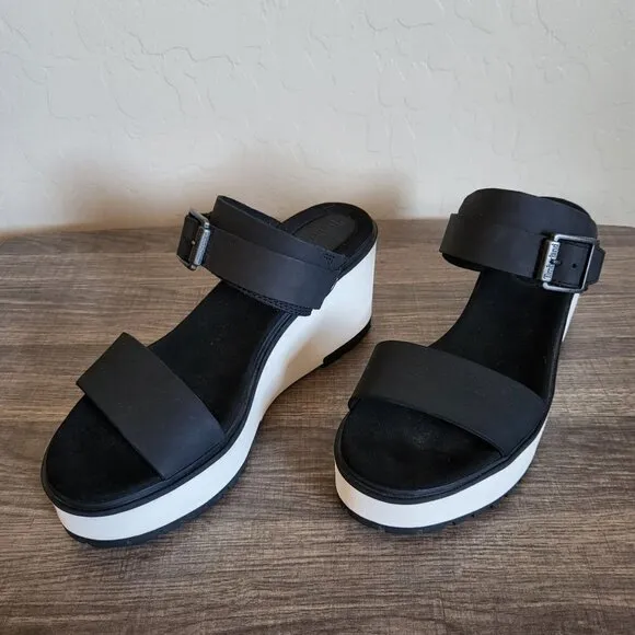 Timberland Koralyn Nubuck Leather Platform Wedge Sandals Black/White Women's 10