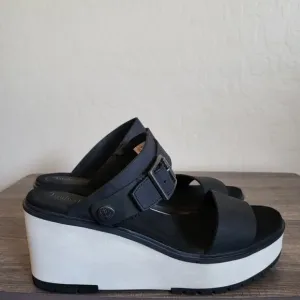 Timberland Koralyn Nubuck Leather Platform Wedge Sandals Black/White Women's 10