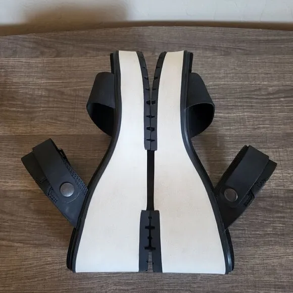 Timberland Koralyn Nubuck Leather Platform Wedge Sandals Black/White Women's 10