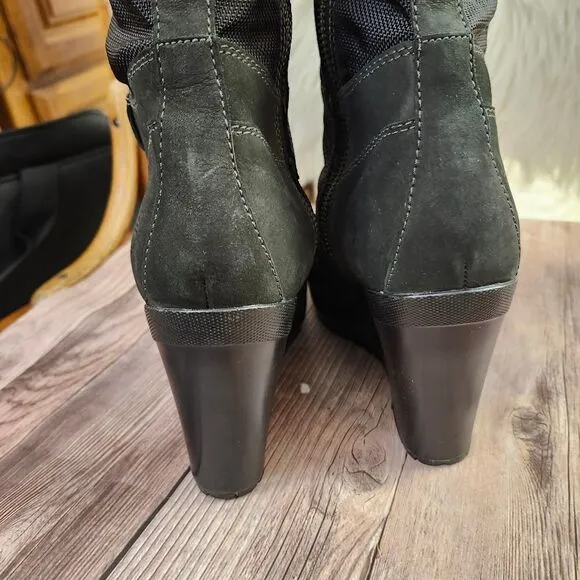 Timberland Rare Vtg Lace-up Side Zip Knee-high Black Wedge Womens Boots 8.5