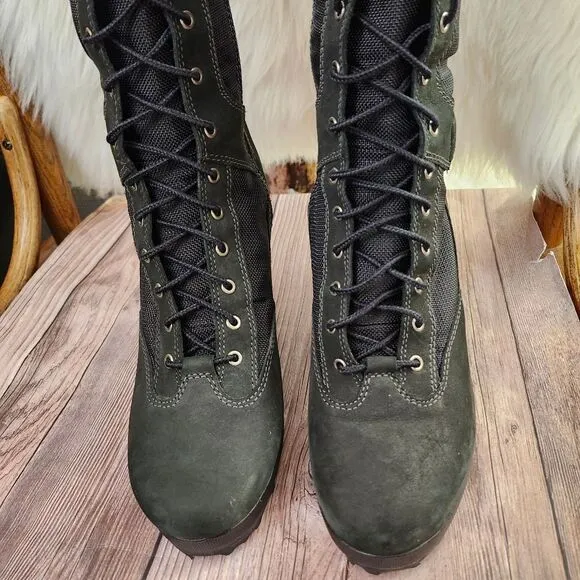 Timberland Rare Vtg Lace-up Side Zip Knee-high Black Wedge Womens Boots 8.5