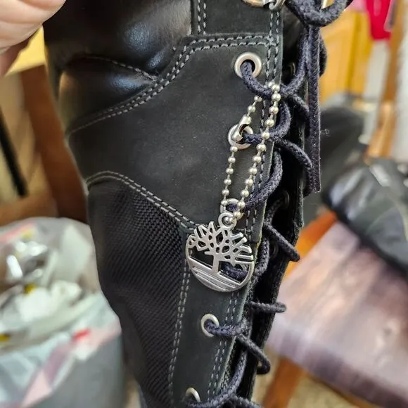 Timberland Rare Vtg Lace-up Side Zip Knee-high Black Wedge Womens Boots 8.5